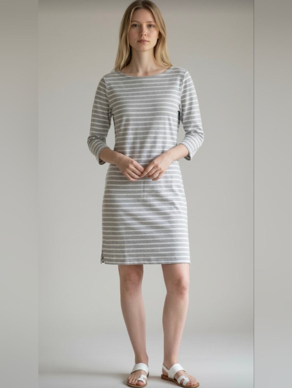 VINEYARD VINES! ASH GRAY & WHITE STRIPED 100% COTTON KNIT LONG SLEEVE DRESS! S - Picture 12 of 12